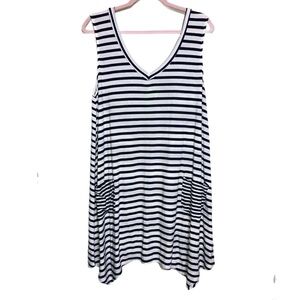 Trixxi XL Swing Dress w double V neck, navy back tie, stretch, GUC 0838